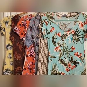 Bundle of 6 Women's Tops Floral Striped Soft & Stretchy